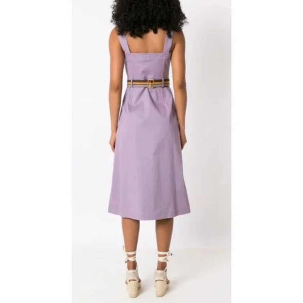 Tory Burch $498 Button Front Sundress 12 Spring Hydrangea Cotton Blend Belted - Picture 11 of 15